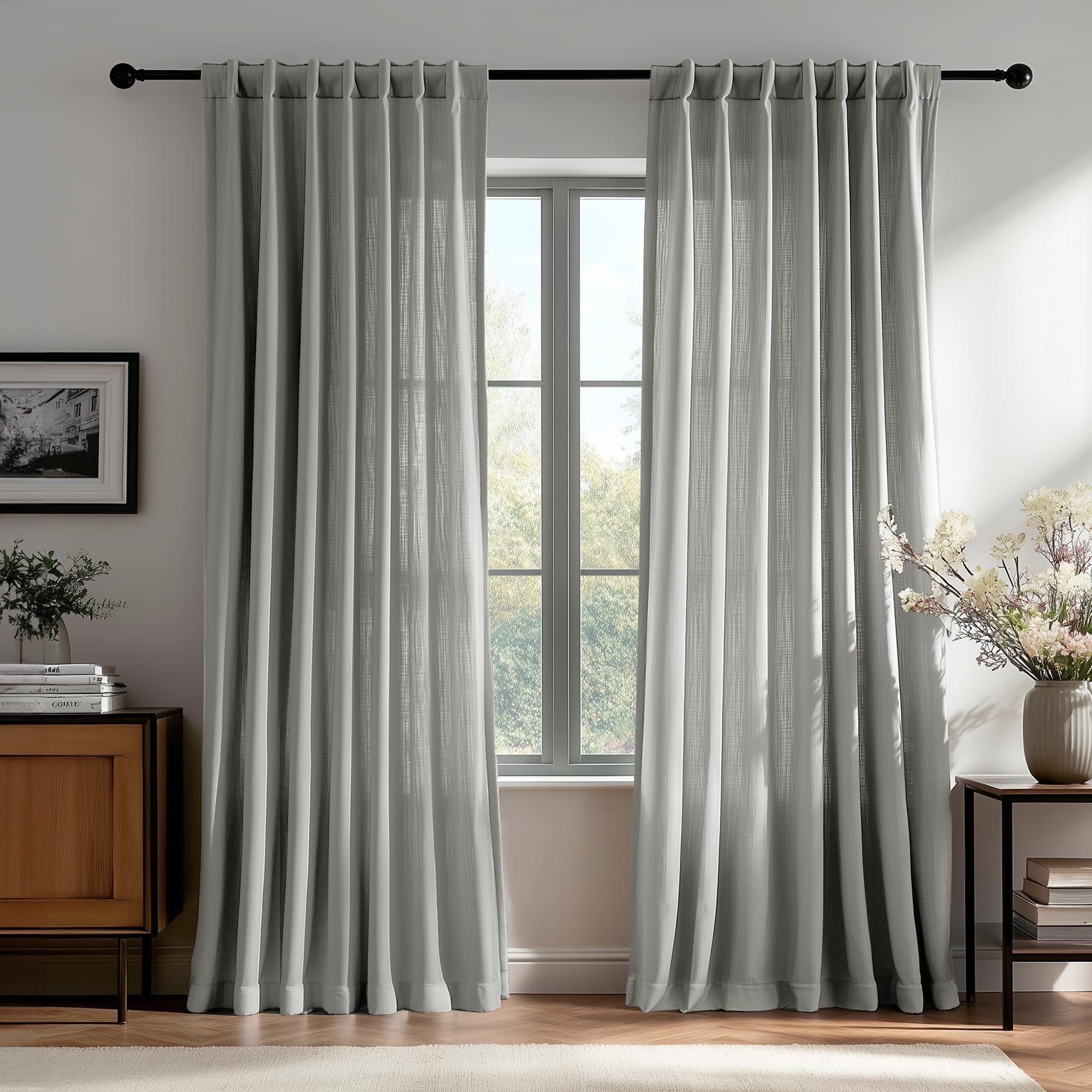 Deconovo Linen-Blend Semi-Sheer Curtains 2 Panels, Hidden Tab and Rod Pocket Light Filtering Privacy Drapes with Tie-Backs for Living Room Bedroom Dining Room, 50W x 63L, Light Gray Linen Sheer - Light Grey 50"W x 63"L (Pack of 2)