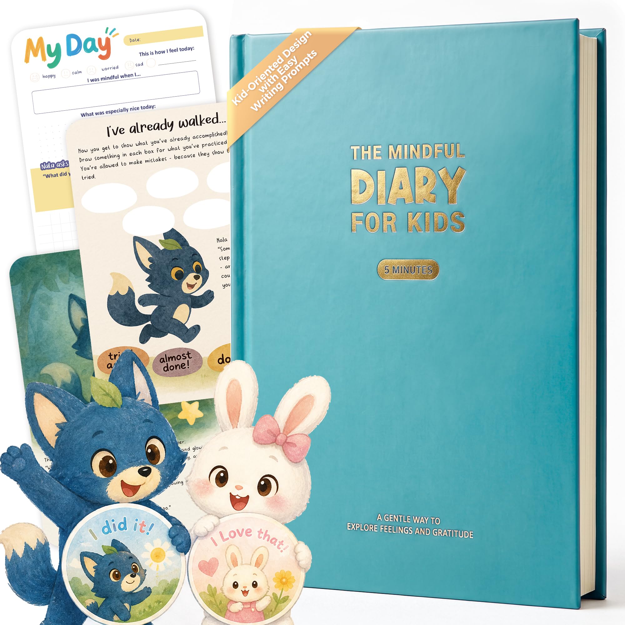 BIROYAL 5-Minute Kids Diary - Kids Journal for Aged 6–12 - Develop Mindfulness, Positive Habits & Emotional Expression - Gratitude Journal for Girls & Boys