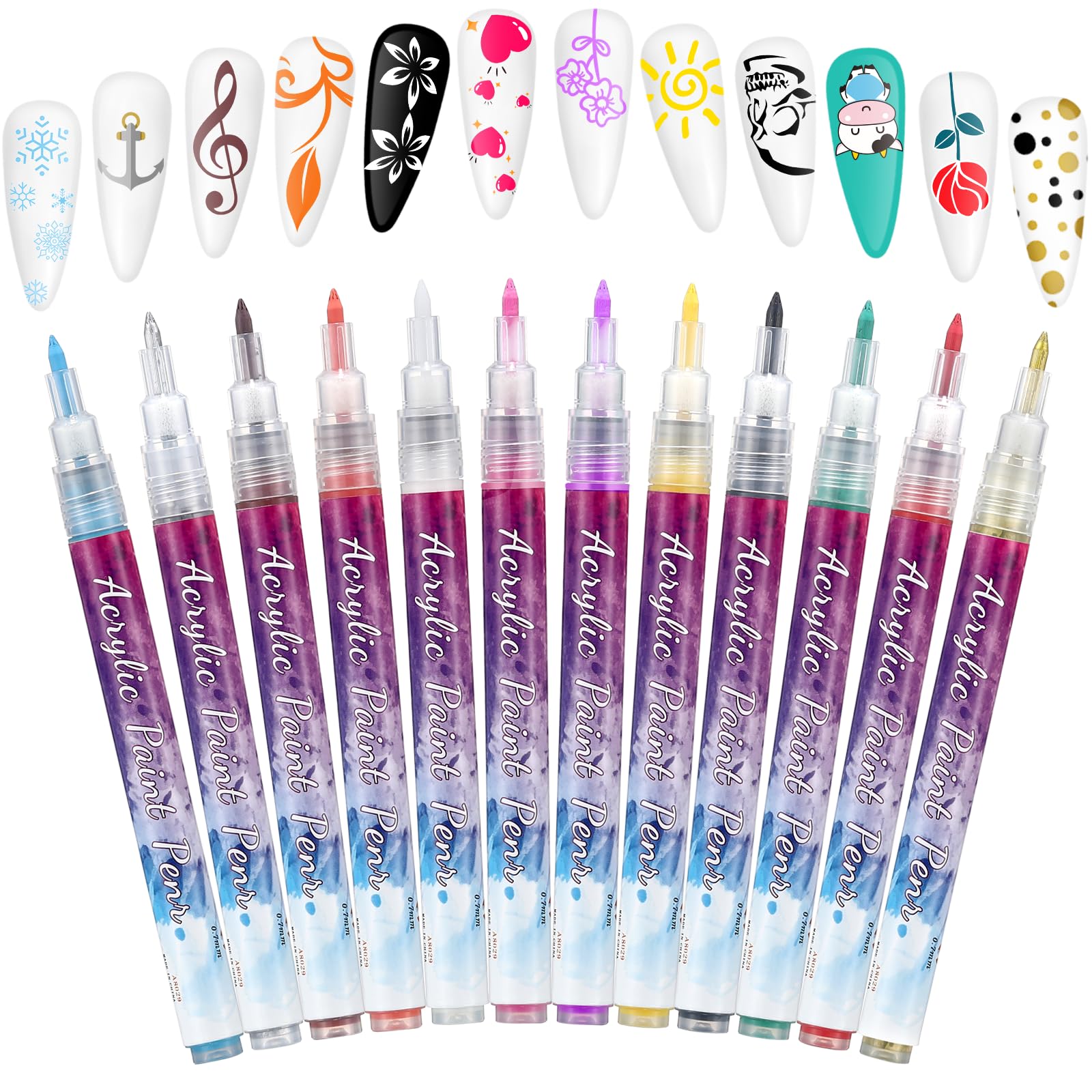 12 kolorów Nail Art Pen 3D zestaw pisaków artystycznych, piękno, biżuteria, narzędzia do manicure, graffiti, kropkowanie, rysowanie, malowanie, konturowanie, pisak do malowania paznokci, DIY, graffiti