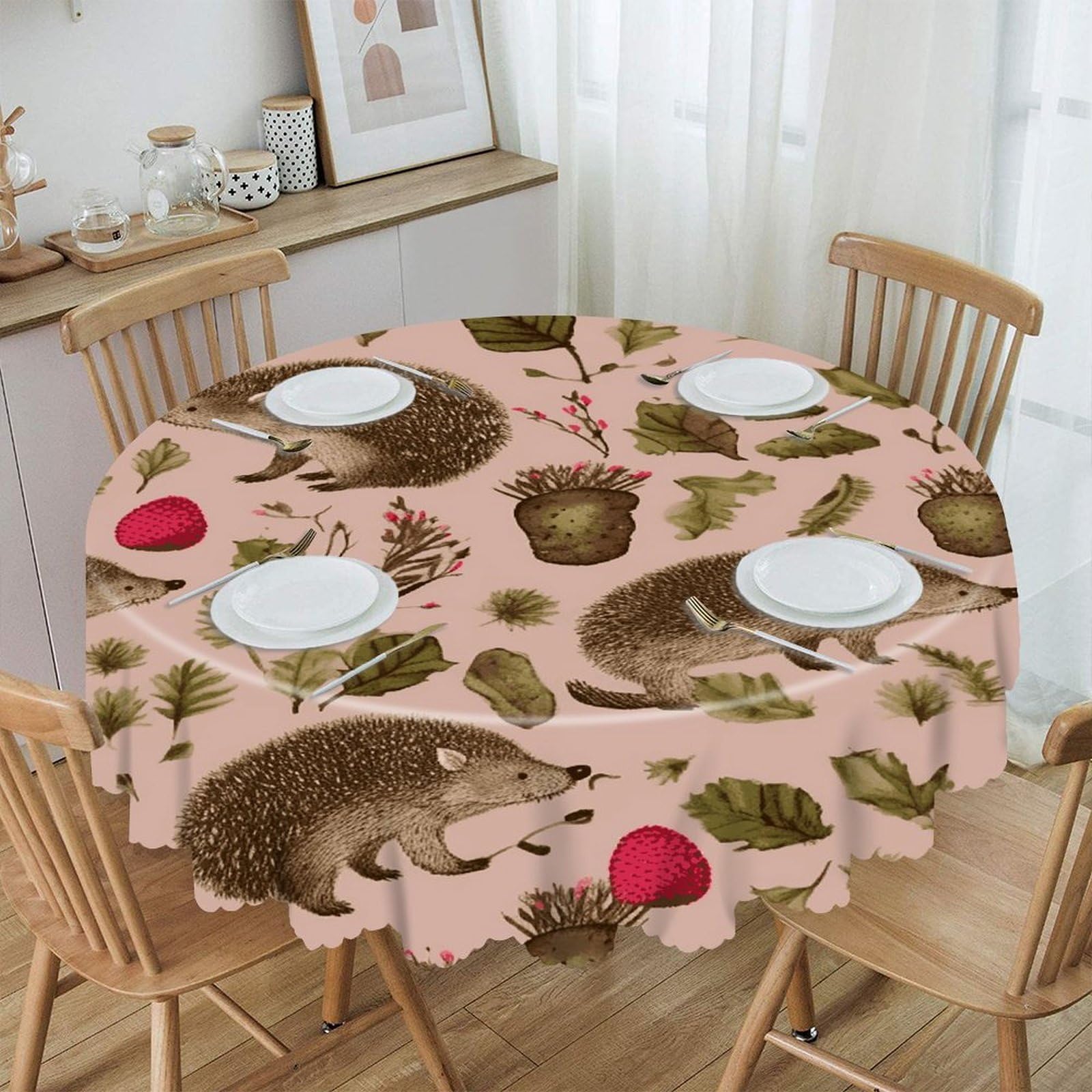 Btcowzrv Style Hedgehog Print Polyester Round Tablecloth 59.84 Inch, Decorative Washable Table Cover, Table Cloth For Restaurant Picnic Indoor And Outdoor Dining