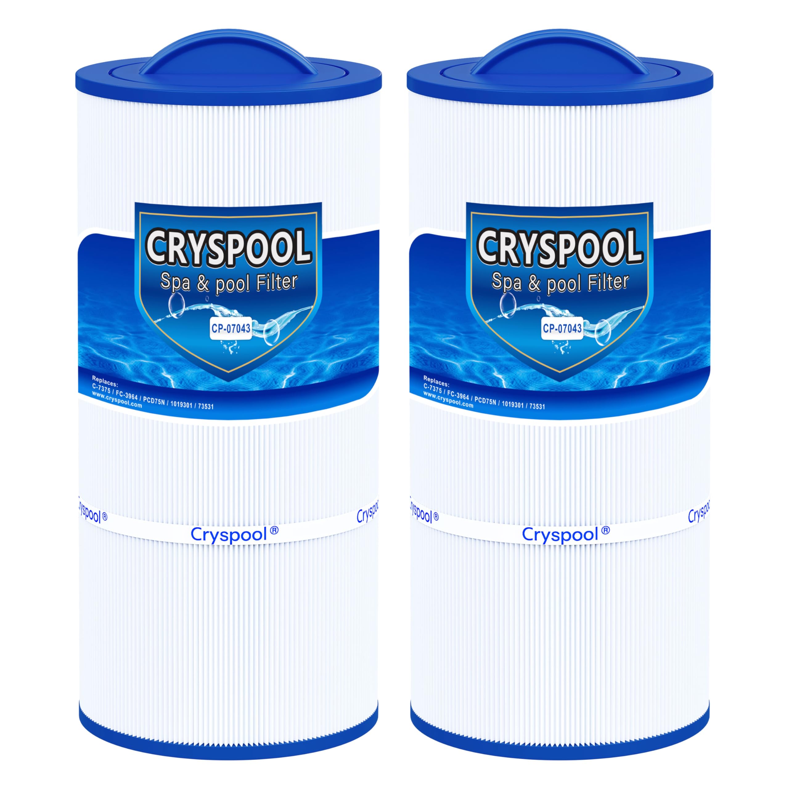 Cryspool® 07043 Filter Compatible with Caldera 75, C-7375, 1019301, 73531, PCD75N, FC-3964, 75 Sq. Ft Spa Filter Cartridge, 2 Pack