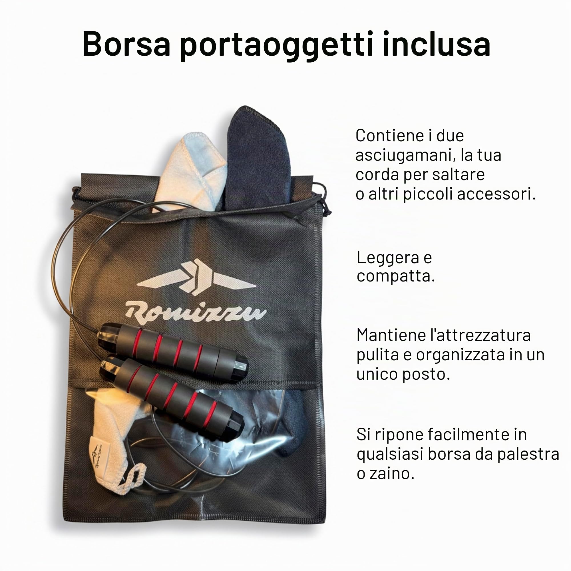 Corda per Saltare Regolabile Cavo Anti-Groviglio Impugnature Ergonomiche e Cuscinetti – 2 Asciugamani 1 Sacca da Trasporto e Confezione Regalo – Per Arti Marziali Boxe MMA CrossFit Cardio