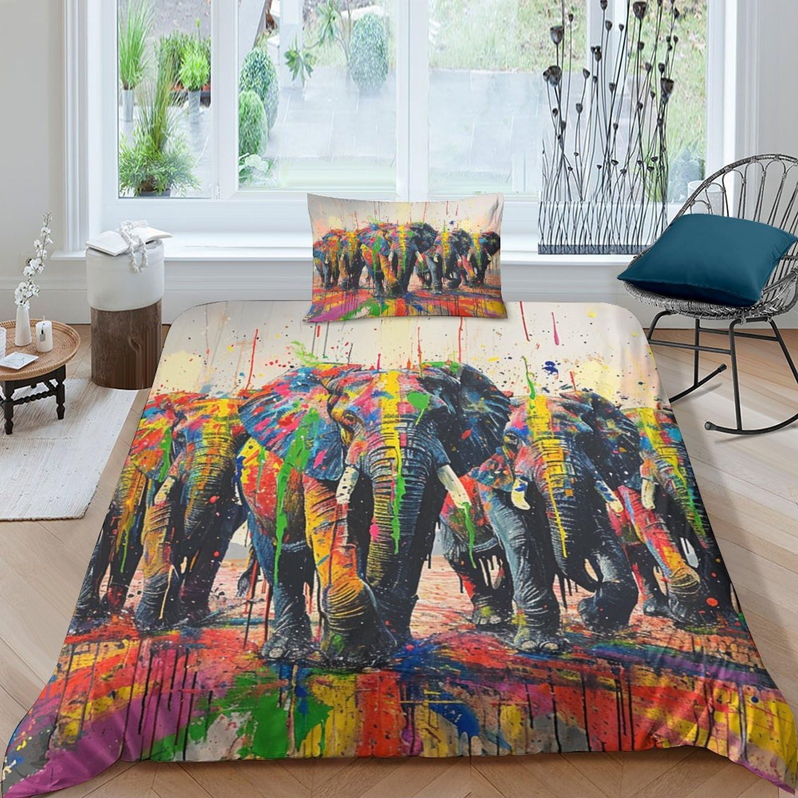 Housse de couette éléphant 3D en microfibre 135x200 cm avec taie