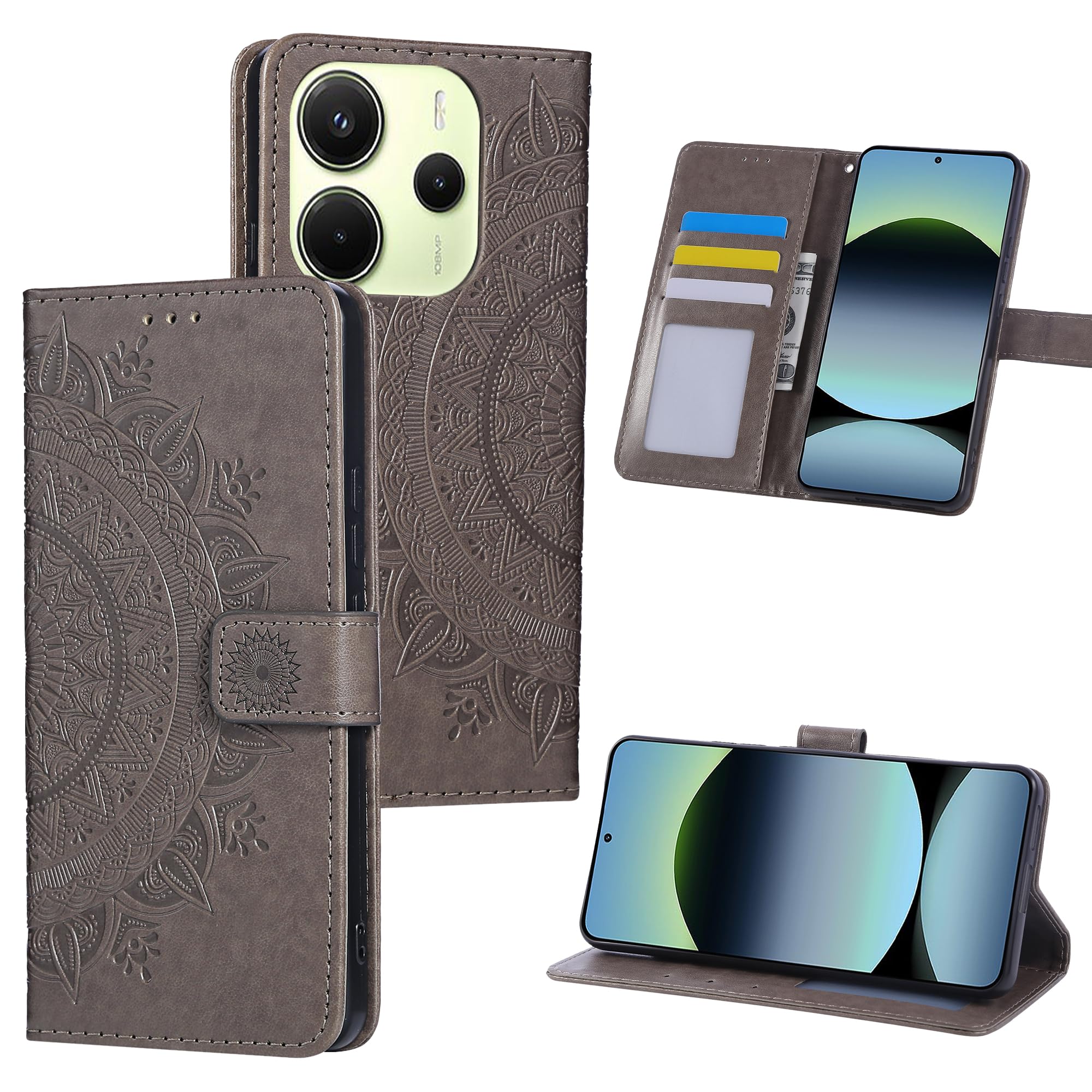 Coque Portefeuille Pour Xiaomi Redmi Note 14 4G - Similicuir Gris