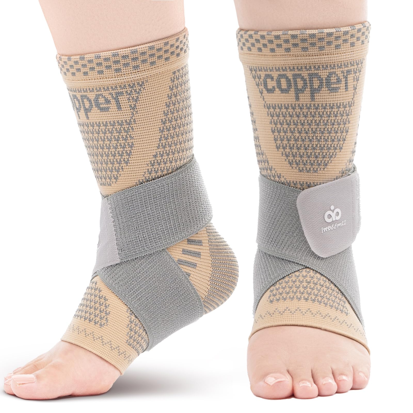 INDEEMAXAnkle Brace for Women & Men, Ankle Compression Sleeve Support Copper Infused Ankle Brace for Sprained Ankle, Plantar Fasciitis Sports, Achilles Tendonitis Pain Relief, Skin Silver, S