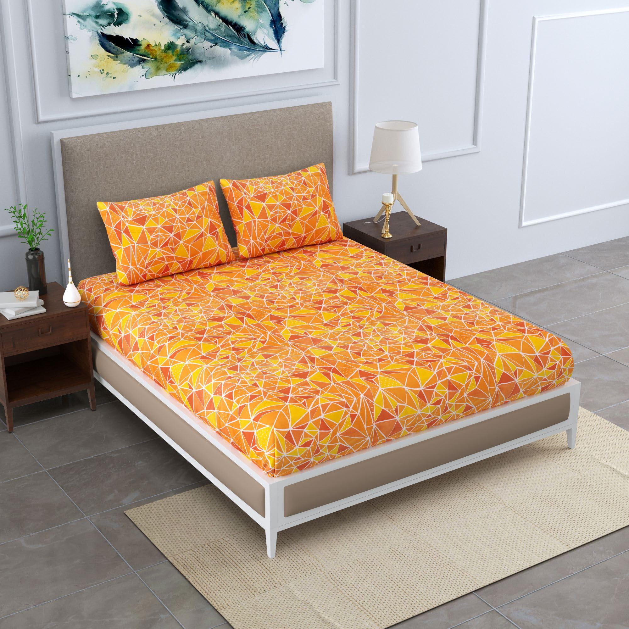 STITCHWELL Microfiber Bedsheet for Double Bed with 2 Pillow Covers Breathable & Wrinkle Free- Orange & Yellow (B0CX1YP4BW) Amazon Price History, Amazon Price Tracker