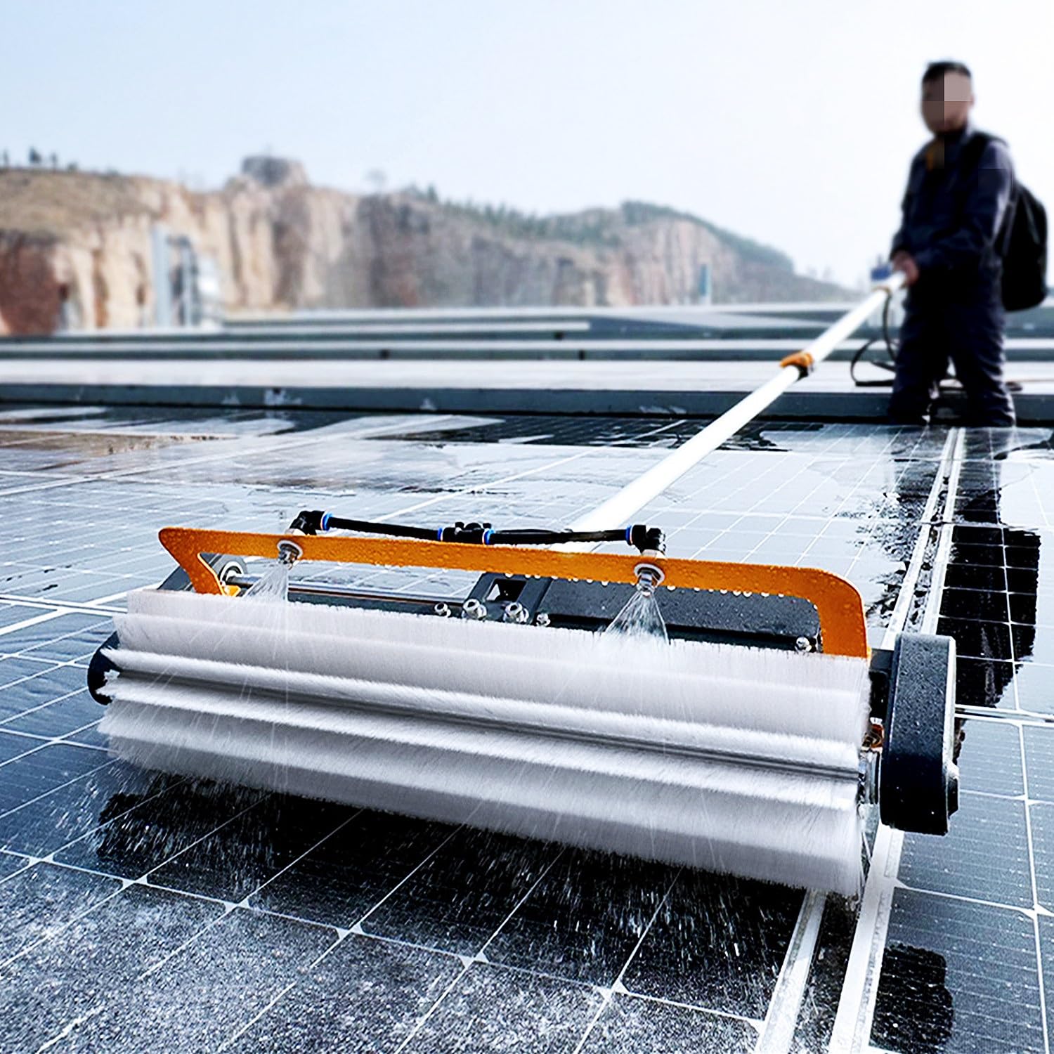 ASerZenith Electric Solar Panel Cleaning Kit - Telescopic Water Fed Pole & Pool Brush For Outdoor Roof & Window Cleaning, Efficient Solar Panel Maintenance Tool,One Color-5.5M/18Ft