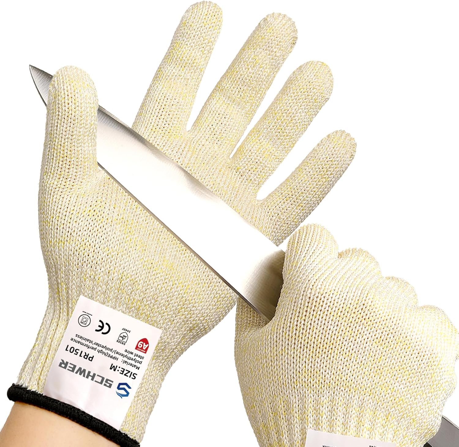 Schwer SlicePro Ultra-Durable ANSI A9 Cut Resistant Gloves PR1501, 10X Reinforced Food Grade Cutting Glove, Mandoline Gloves for Kitchen Meat Cutting,
