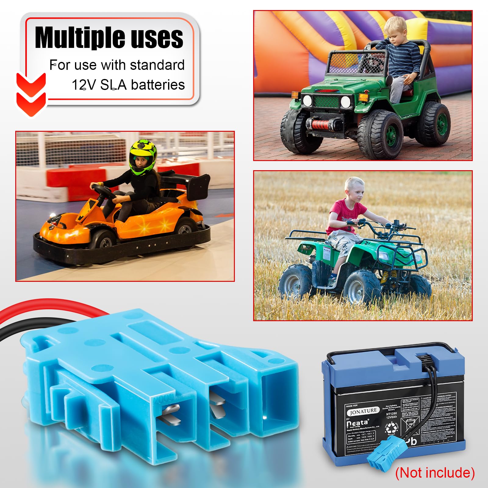 Paquete de 2 conectores de arnés de cables de 12 AWG de repuesto compatibles con batería SLA de 12 voltios Peg-Perego para niños y niñas, cable conector con fusible 7