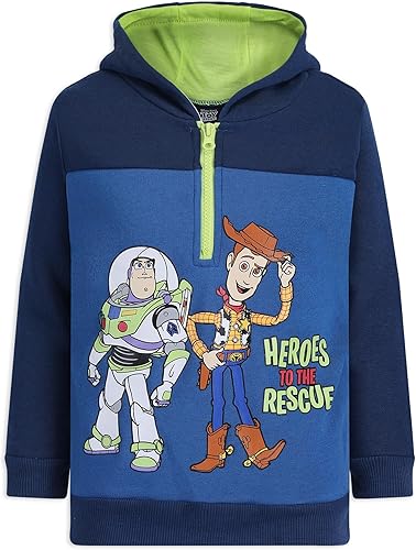 Disney Toy Story - Sudadera con capucha y media cremallera para niños pequeños y pequeños, color azul y azul marino