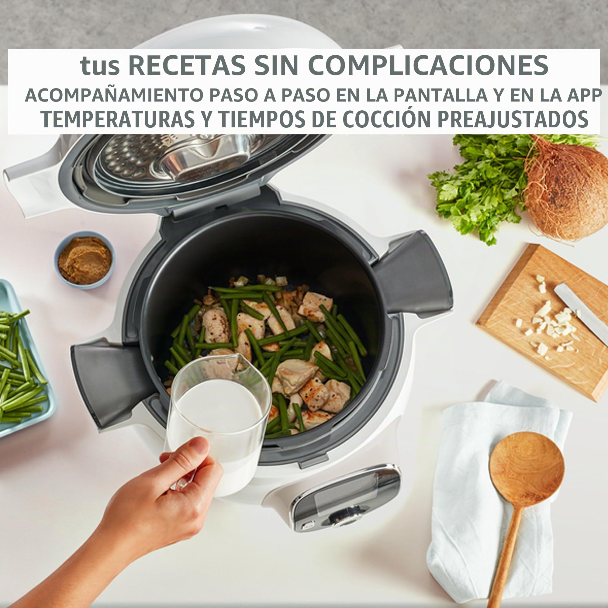Moulinex, Cookeo - Multicooker inteligente 6L, 150 recetas integradas, cocción sin vigilancia, pantalla intuitiva, guía de cocción, aplicación MyMoulinex, 1600 W, blanco, 15 años reparabilidad