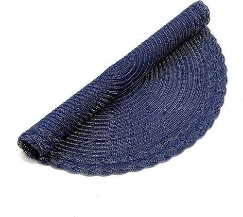 Miniatura 4 de SHACOS Juego de 6 manteles individuales redondos, de tela trenzada, lavables, de 15 pulgadas, para mesa de comedor, color azul marino