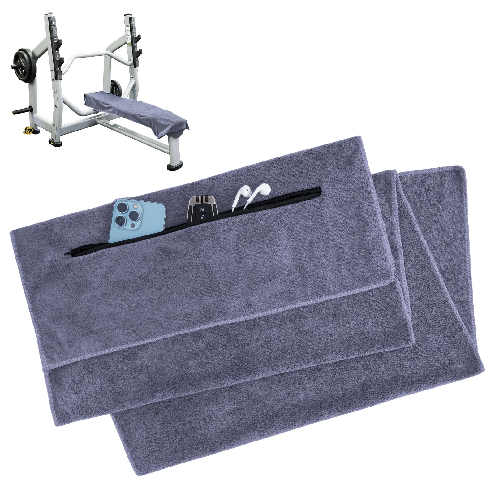 YIIFELL 120 x 50 cm ręcznik fitness, sportowy mikrofibra, z kieszenią, na siłownię, jogę, aktywność, szary