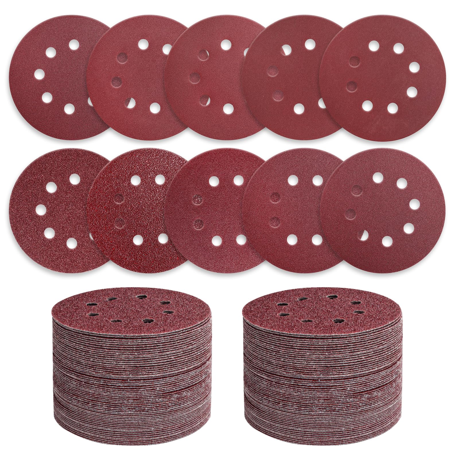 170 PCS 5 Inch 8-Hole Sanding Discs, Round Hook and Loop | For Random Orbital Sander, 40 60 80 120 150 220 320 400 600 800 Grits, Sandpaper Assortment Pack