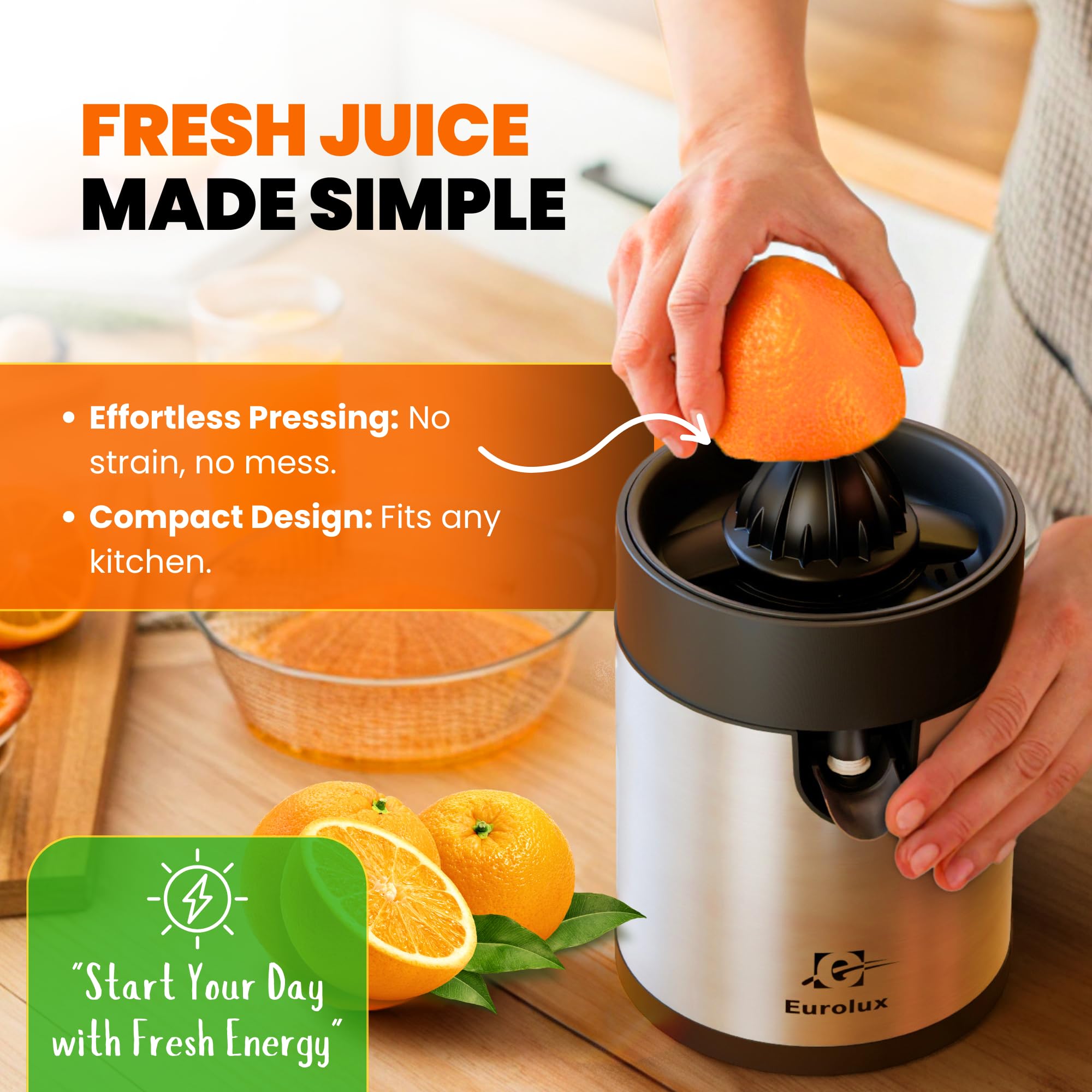 Eurolux Electric Citrus Juicer – Easy Juice Squeezer for Lemon & Orange