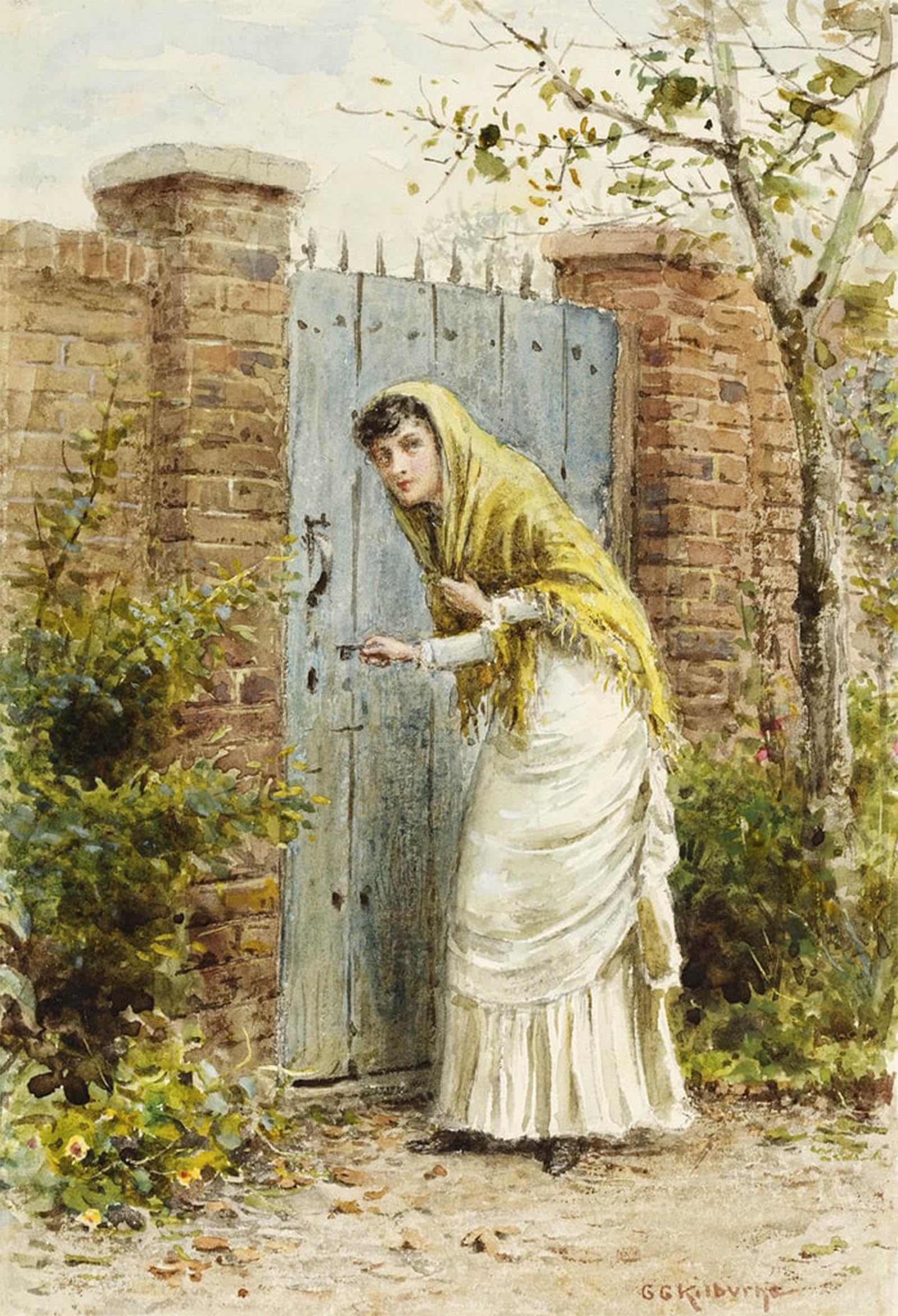 Artxlxxbn Girls No Frame Famous Prints Artwork Pictures Poster Painting Art At A Gate By George Goodwin Kilburne Artwork Landscape Pictures For Home Decor 60X90cm