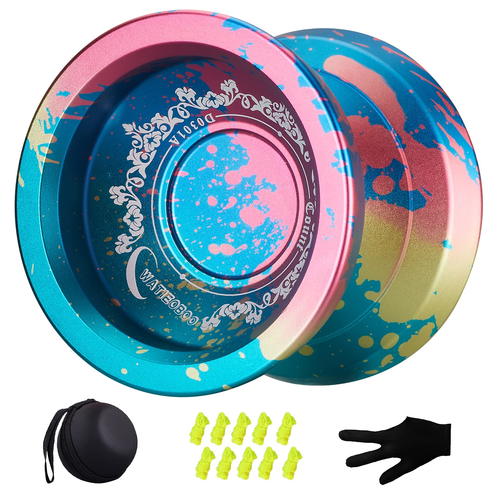 WATIEOBOO yoyo R8 Responsive Yoyo for Beginners, Professional Unresponsive Yo yo for Adults Pro Metal Trick Yoyos with Yo-Yo Bearing Kit 10 Strings, Case & Gloves