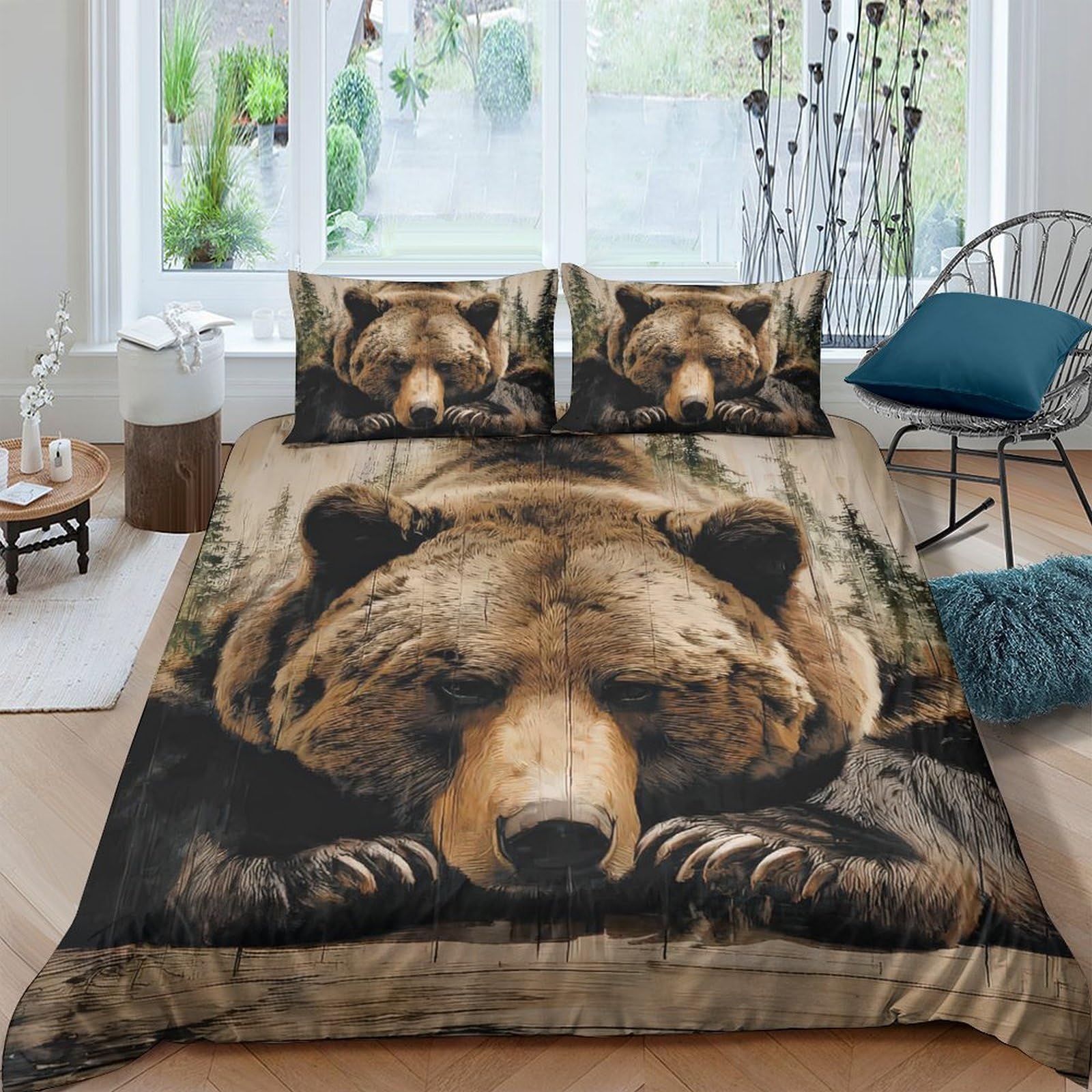 Ctjqhvkz Style-1 3D Printed Brown Bear Fitted Sheet Microfiber Soft Animal Forest Bed Cover For Bedroom Guestroom Mattress Protector Single（135X200cm）
