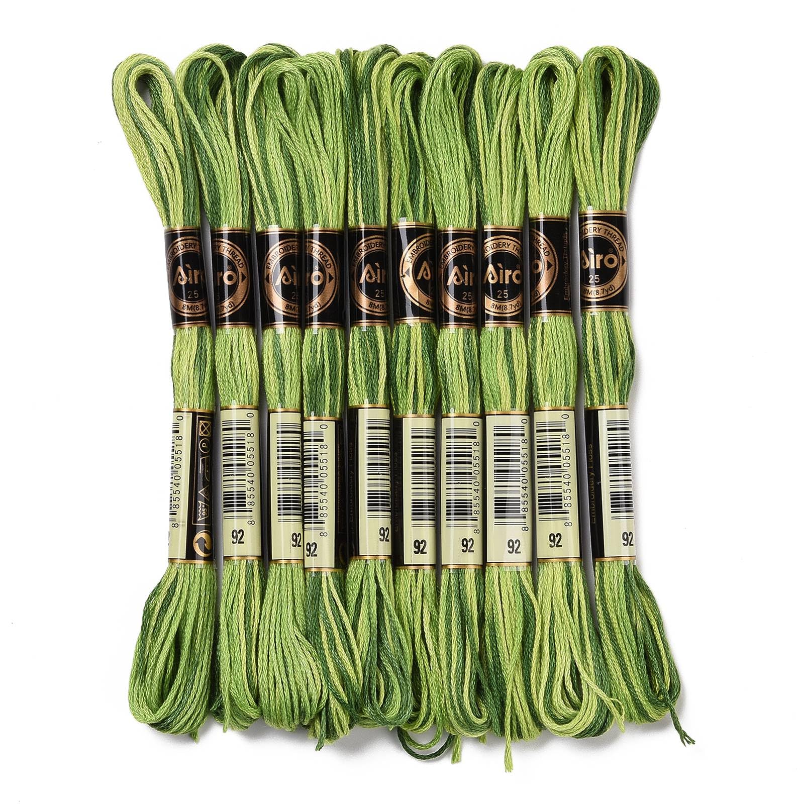 10 Skeins Green 0.5mm 6-Ply Polyester Embroidery Floss Cross Stitch Threads Segment Dyed Gradient for DIY Craft Hand Sewing Knitting DIY Crafts Jewelry Making 8.75 Yards(8m)/Skein