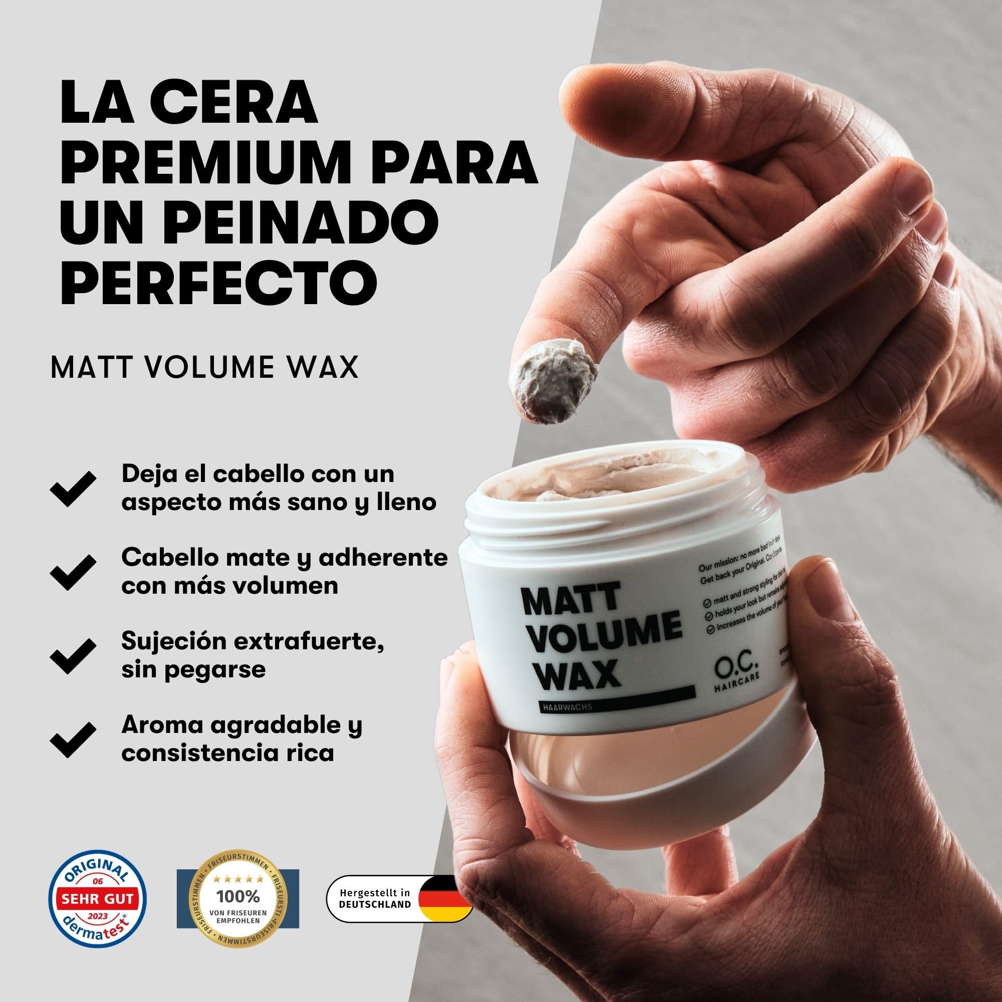 O.C. HAIRCARE Matt Volume Wax - Cera para cabello fino (100 ml, con estructura mate, 100 % vegana, fabricada en Alemania)