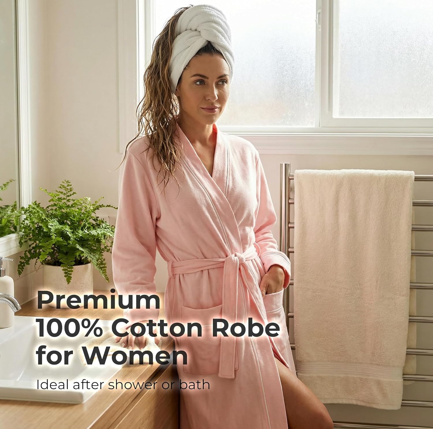 U2SKIIN Womens Premium 100% Cotton Robe, Soft Lightweight Long Bathrobe, Kimono Spa Sleepwear with Pockets - Image 6