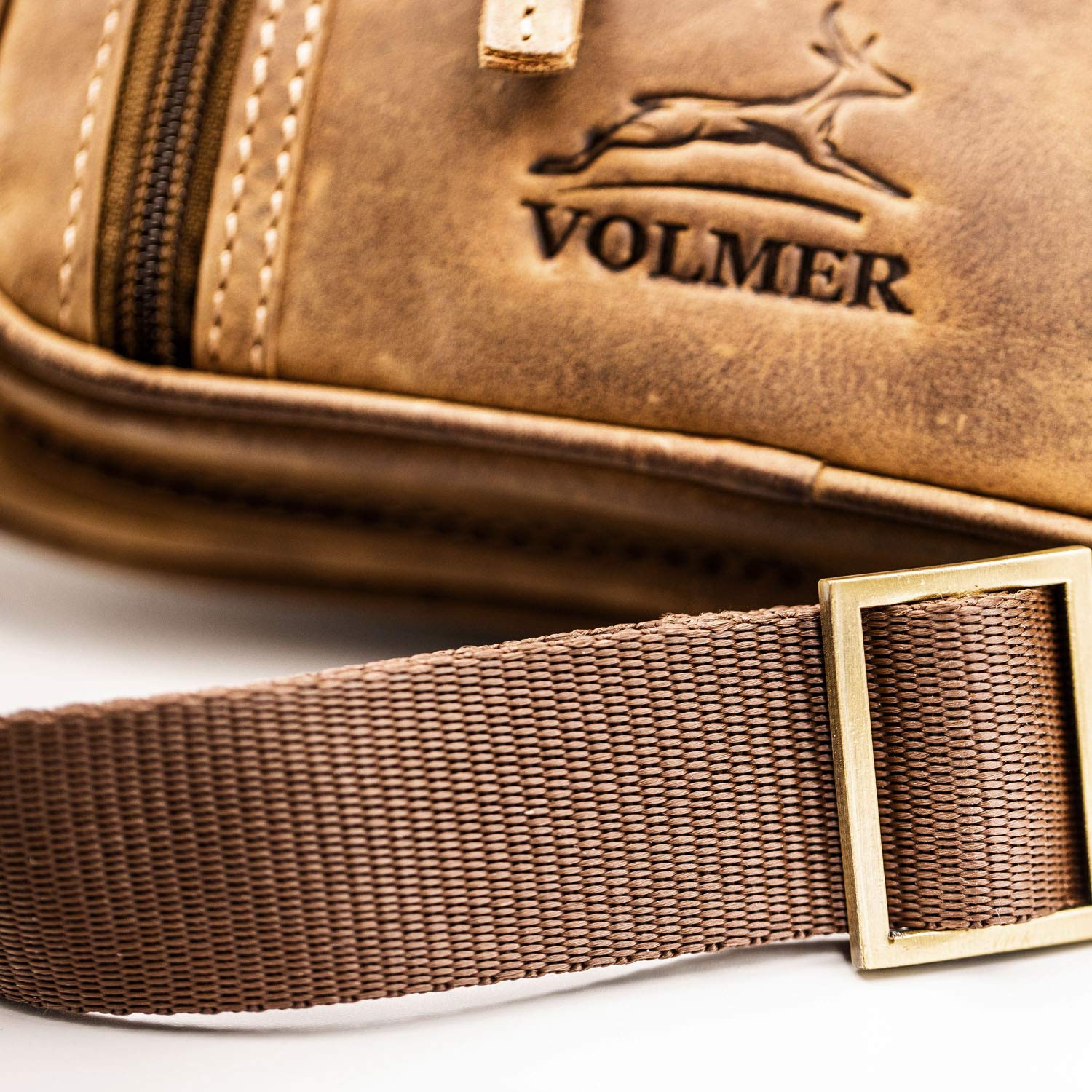 Fa.Volmer ® Gürteltasche in Echt-Leder für Damen und Herren | braun | Verstellbarer Gurt bis 130 cm | Modell: Barcelona