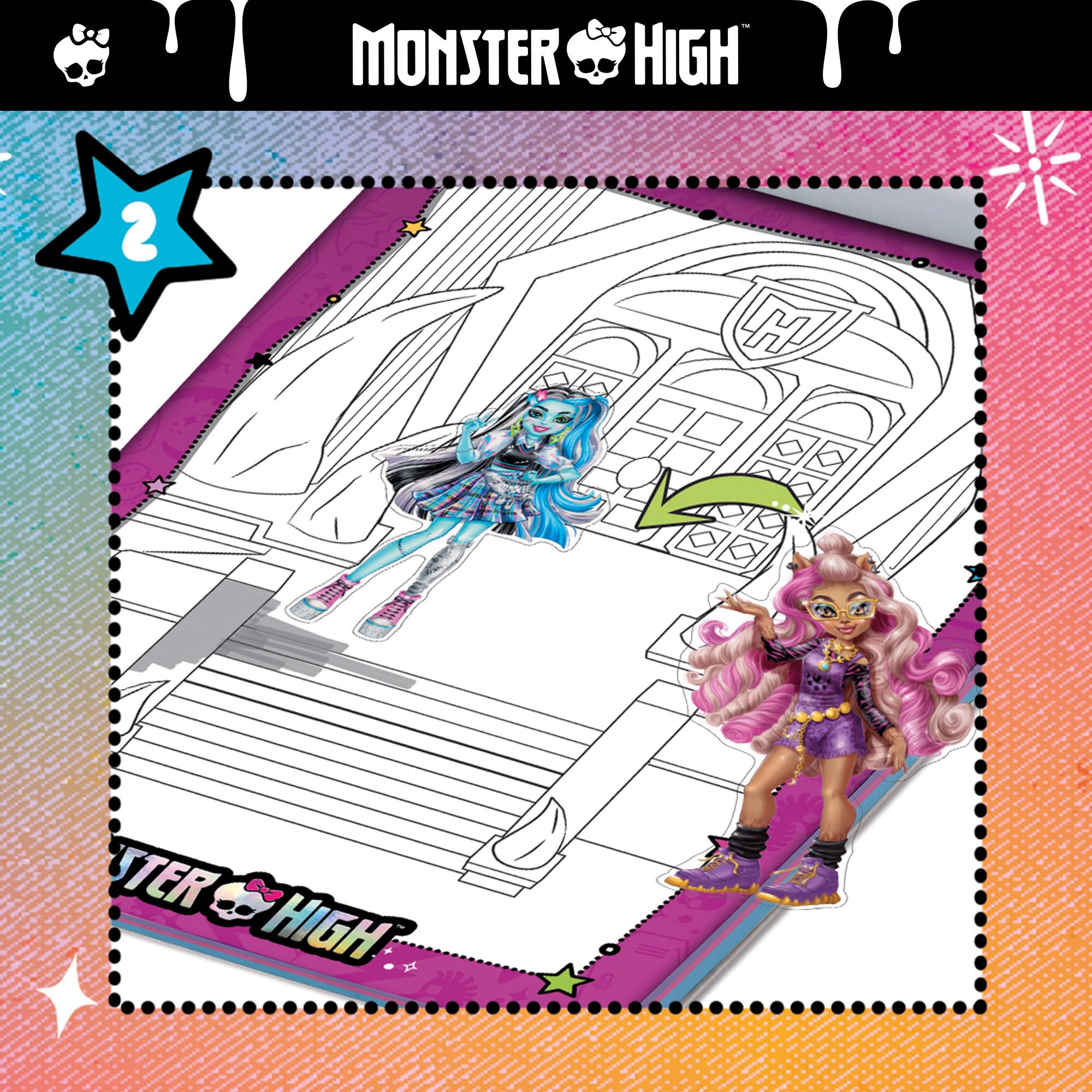 LISCIANI - MONSTER HIGH - Cuaderno de Actividades de Dibujo - Monster Cute - Para Niños a Partir de 5 Años - 39 Páginas - Cuaderno de Actividades: Pegatinas de Ropa, Imágenes para Colorear, Purpurina