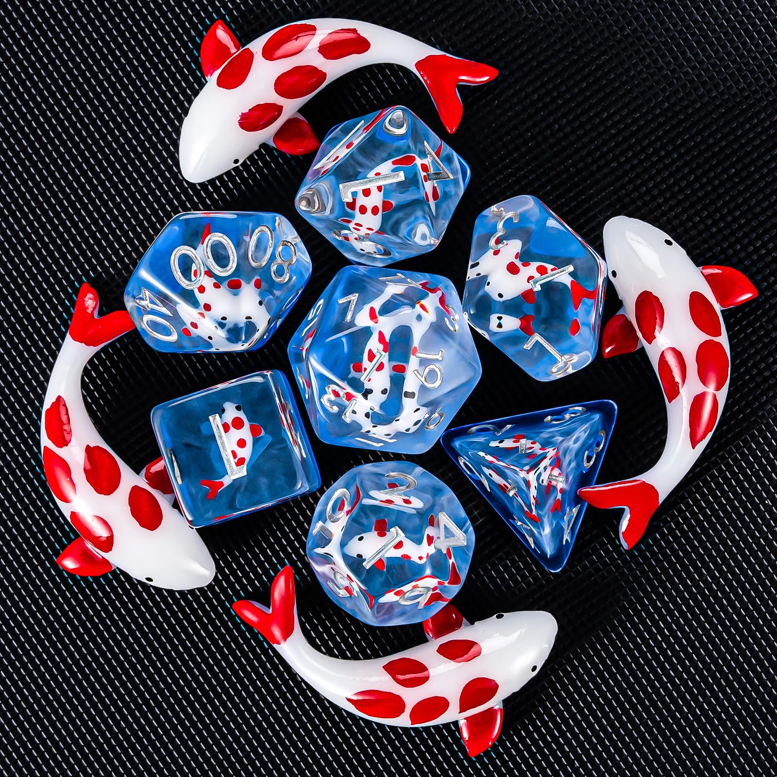 Weyano Red Fish Resin D&D Dice Set, Polyhedral Dice for Dungeons and Dragons Role Playing Games (D20, D12, D10, D8, D6, D4)