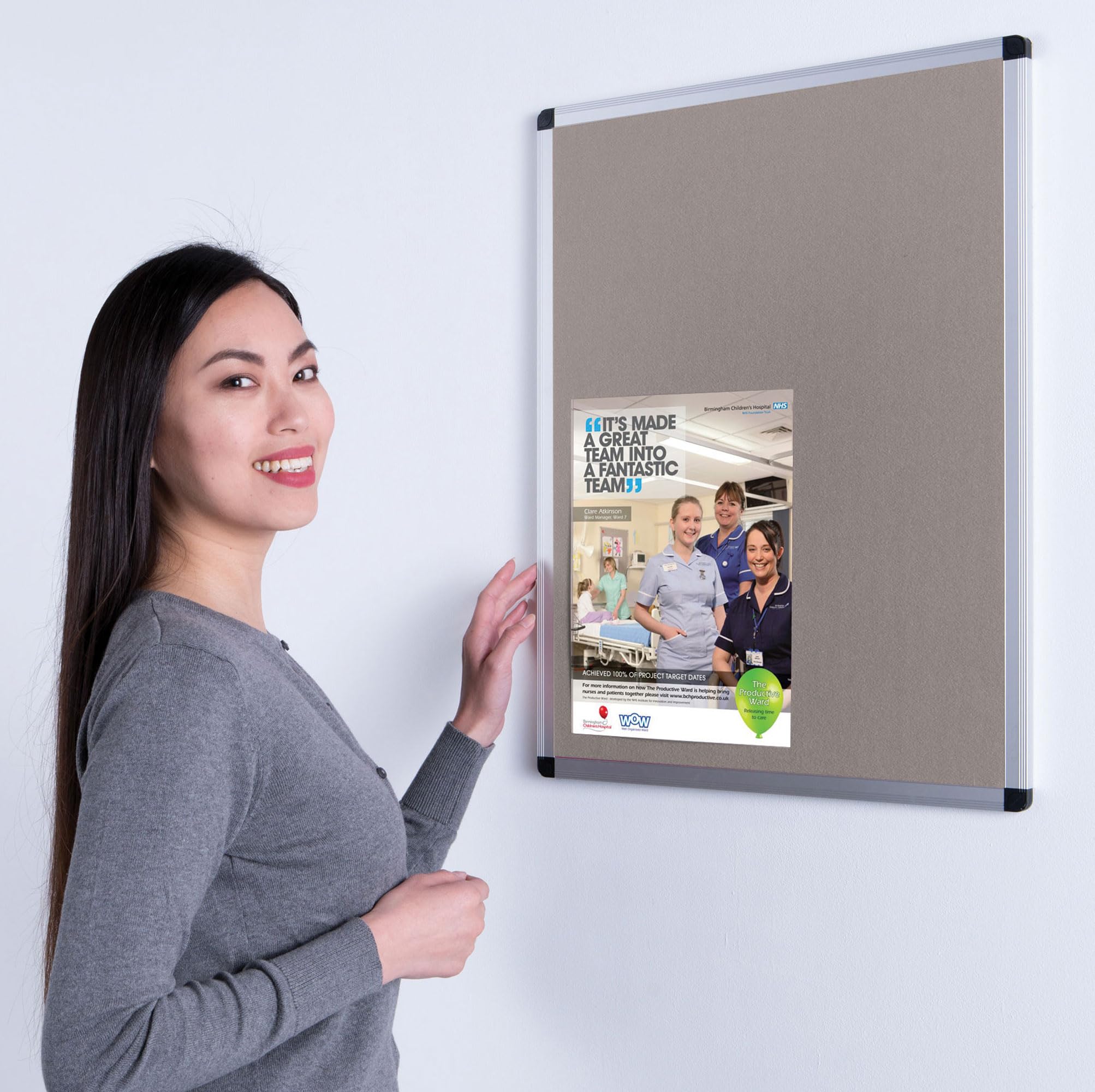 Wonderwall Premium Felt Noticeboard - Aluminium Frame - 60 x 45cm with Fixings, 6 Colours to Choose from Including (Grey) - Ideal Pinnable Memo Board for Office, Home, School