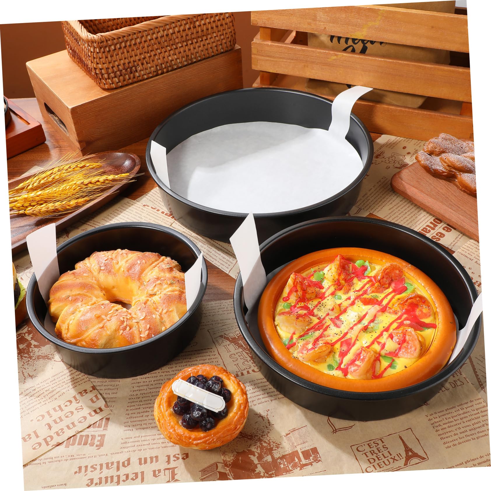 3pièces Lot De Moules à Gâteaux Ronds Antiadhésifs Pour Cuisson Avec Papier Sulfurisé Fournitures De Pâtisserie Pour Gâteaux