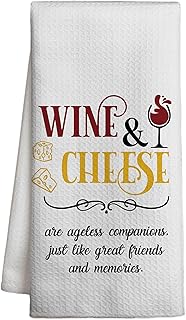 Wine and Cheese Kitchen Towels Funny Dish Towels for Kitchen Bathroom Bar Decor Tea Towels for Cleaning Gifts for Wine Lovers Women Housewarming Reusable Flour Sack Towels 16x24 Inches - DH618