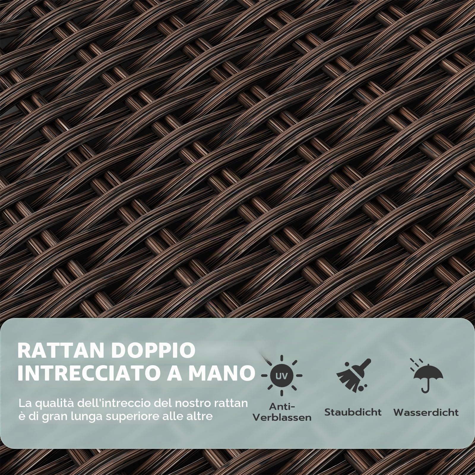 UDPATIO Sedia a Sdraio Reclinabile in Polyrattan con Cuscini, con Tavolino per Interni, Resistente Alle Intemperie, Regolazione 150°, per Interno ed Esterno - Marrone