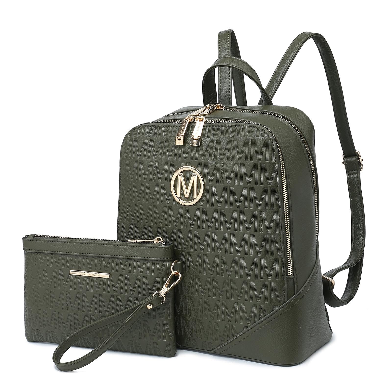 MKP Women's Fashion Medium Backpack Purse Set - 2Pcs PU Leather Shoulder Bag with Double Zipper for Travel and Daily Use