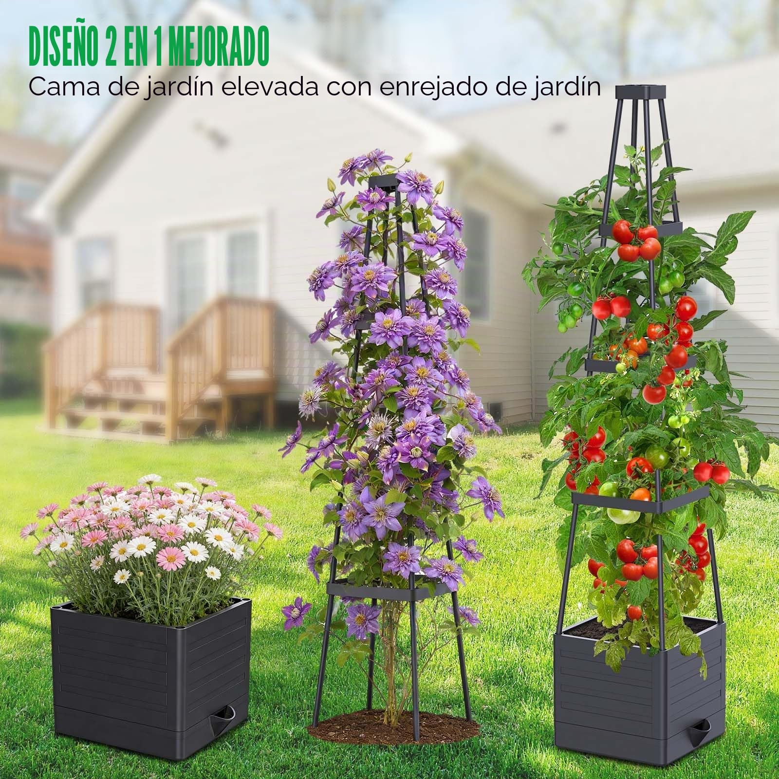 Tutores Plantas,145cm Cajas de Plantación con Riego Automático，Altura Ajustablesoporte Plantas Trepadoras，para Plantas Trepadoras Verduras Flores al Aire Libre y de Interior (2 Pack)