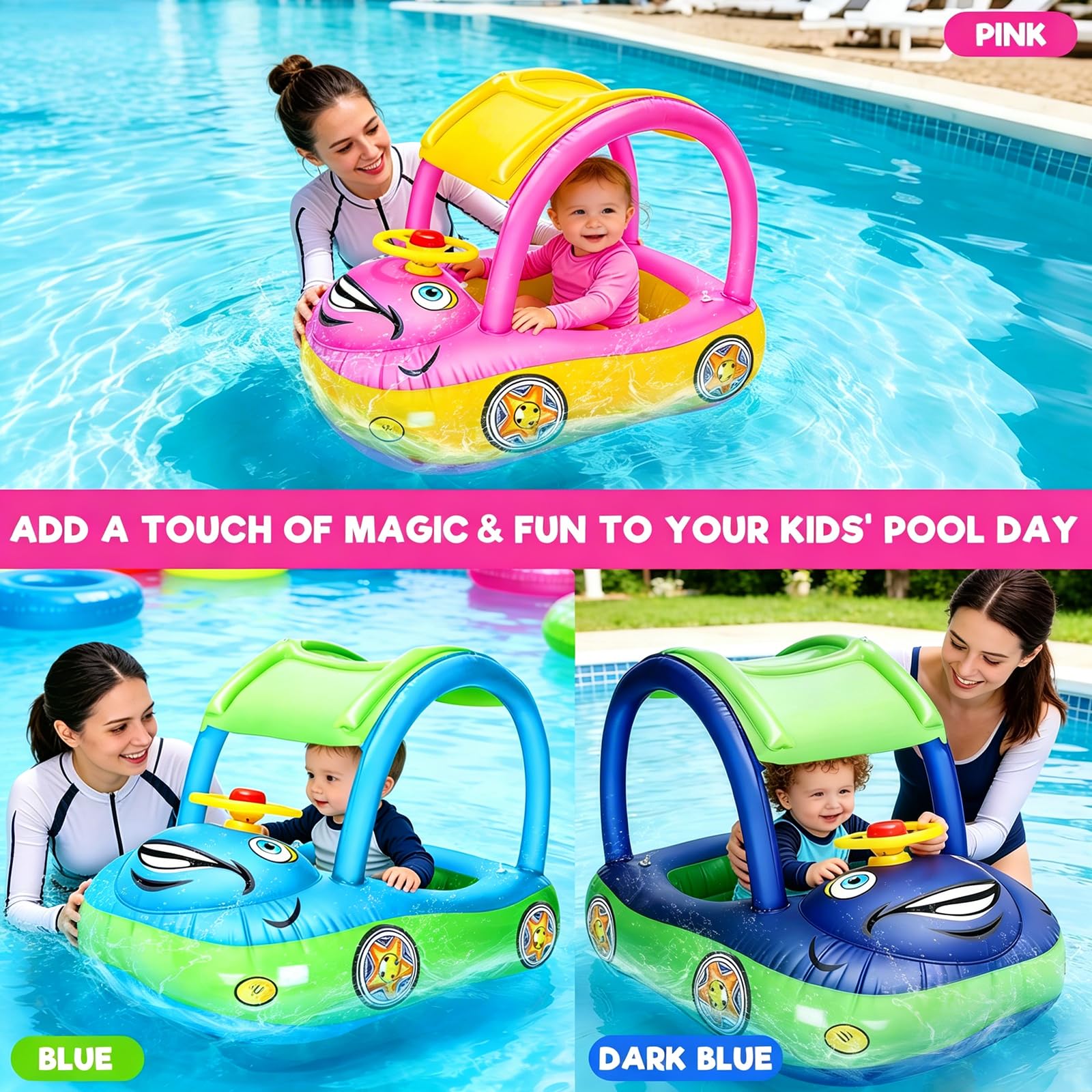 Bouée Voiture Gonflable Pour Enfant 3-7 Ans – Avec Pistolet à Eau, Siège Sécurité, Bleu