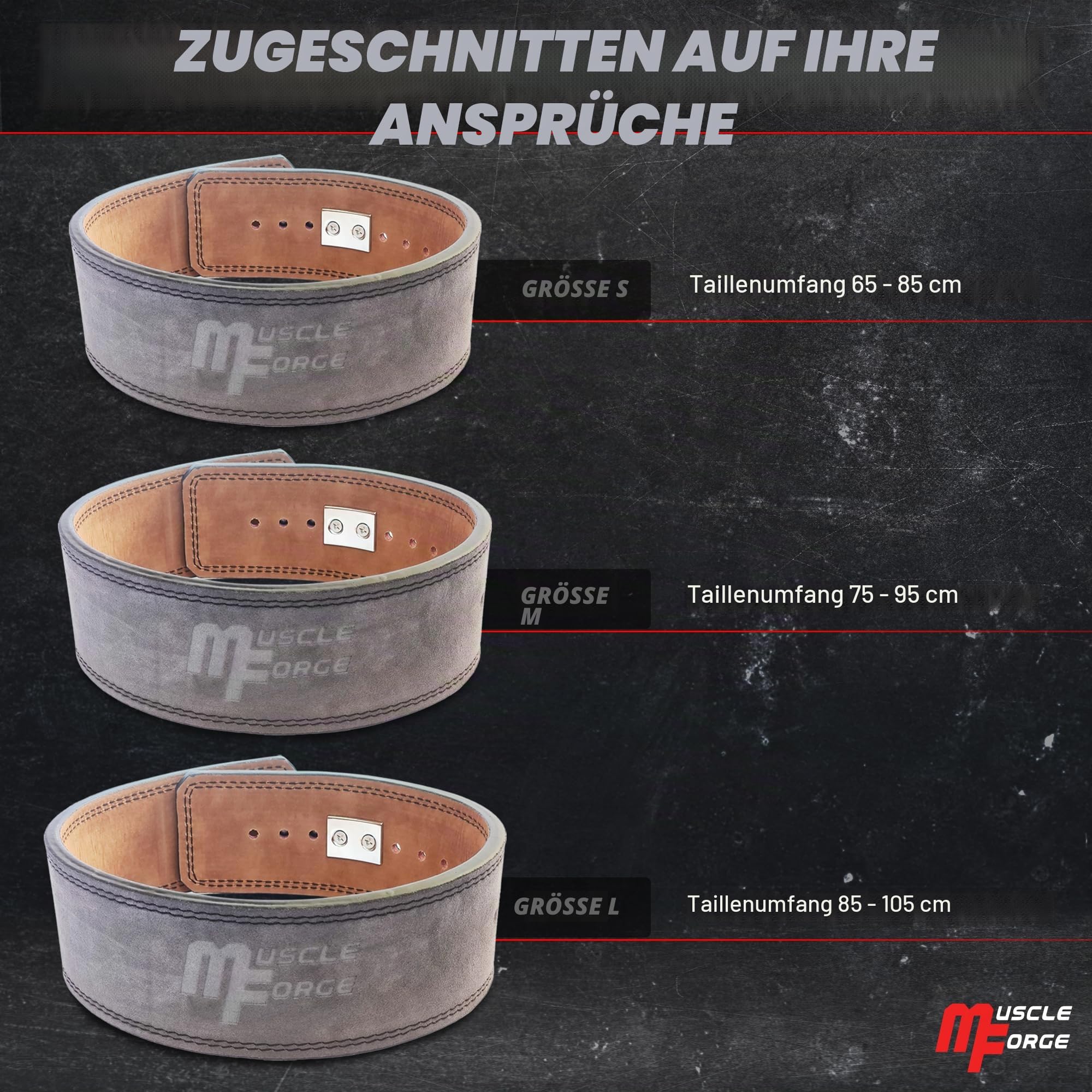 Leder Powerlifting Gürtel mit Stahlschnalle - Gewichthebergürtel für Powerlifting, Weightlifting Belt for Bodybuilding, Krafttraining, Größe S/M/L