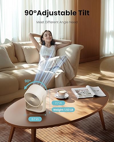 Miniatura 5 de Gaiatop Ventilador de escritorio con control táctil, batería de 4000 mAh, ventilador de dormitorio ultra silencioso de 5 velocidades con pantalla