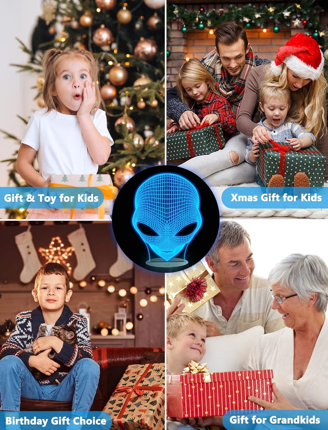 FULLOSUN 3D Night Light Alien Illusion Lamp, LED Martian ET Nightlight with Remote Control 16 Colors Changing Room Home Decor Xmas Cool Birthday Gifts for Boys Girls