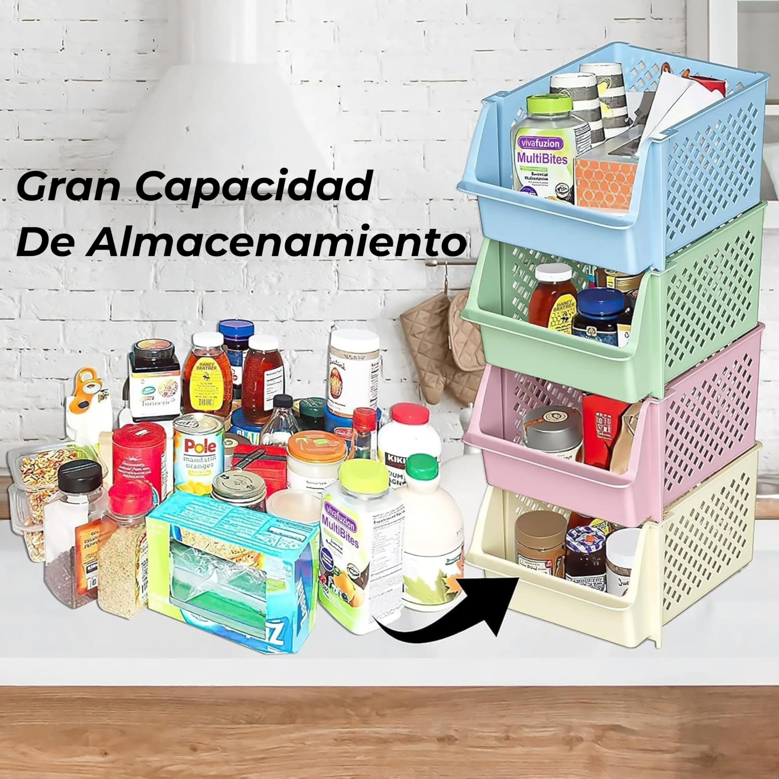 Skywin Cajas De Almacenamiento Apilables Pack De 4, Frontal Abierto, Cocina