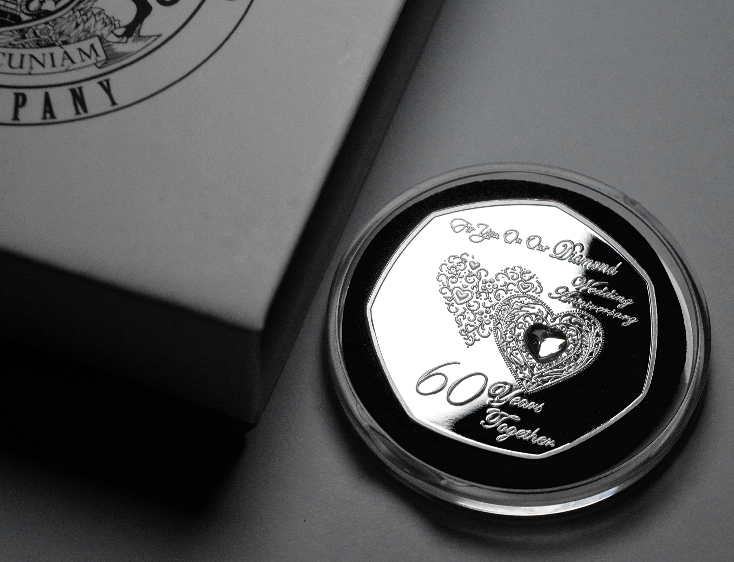 The Commemorative Coin Company Silver On Our 60Th Diamond Wedding Anniversary Commemorative In Gift Box. Diamante Gemstone. 'I Love You' Husband/Wife 60 Years Partner/Gift/Present Love/Token