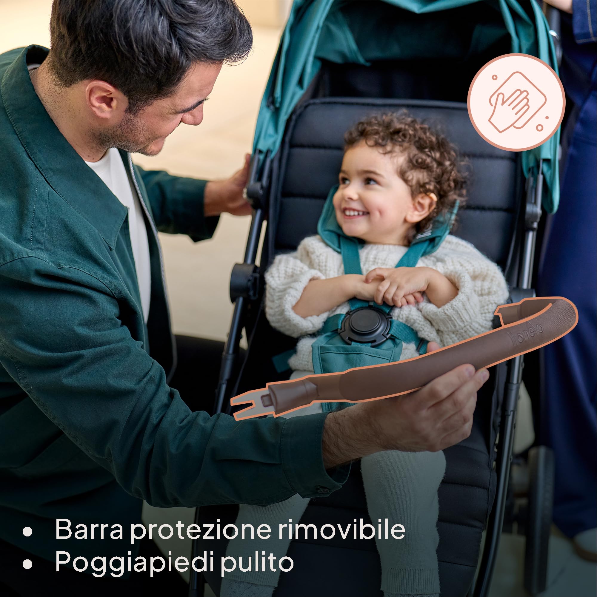LIONELO Passeggino compatto e laggero MIRA per bambini da 6 mesi a 4 anni/ 22 kg, Ruote girevoli a 360° Sospensione completa, Schienale e Poggiapiedi regolabili, Capottina XXL UPF50+, Ampio cestino