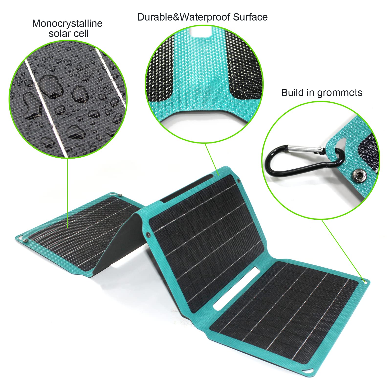 Panel Słoneczny 36W Słoneczny ETFE Monokrystaliczny Panel Słoneczny ładowarka, przenośna ładowarka solarna z typem C, DC, USB, 3 wyjścia na kemping lub wędrówki, aparat, akumulator