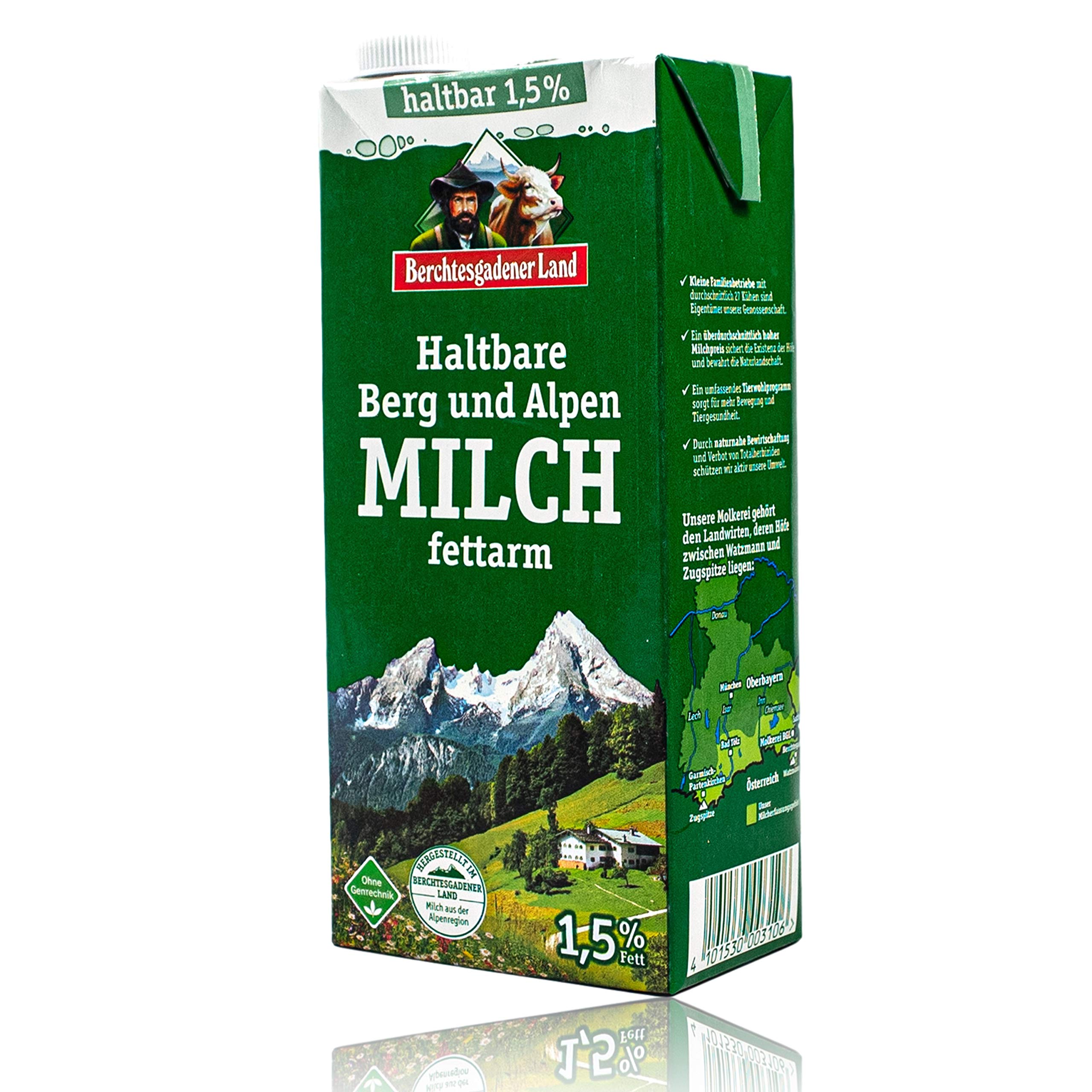 Berchtesgadener Land - 10er Pack H-Milch fettarm 1,5% in 1 Liter Packung - Haltbare Milch von Höfen aus der Berg- und Alpenregion (Bergbauernmilch)