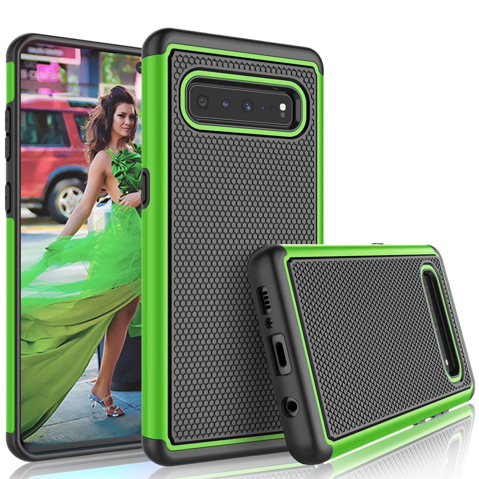 Tekcoo Case for Sumsung Galaxy S10, 2019 Galaxy S10 Cute Case Shock Absorbing Hybrid Dual Layer Rubber & Plastic [2 in 1] Impact Cover Drop Protective Hard Phone Cases for Samsung Galaxy S10 (Green)
