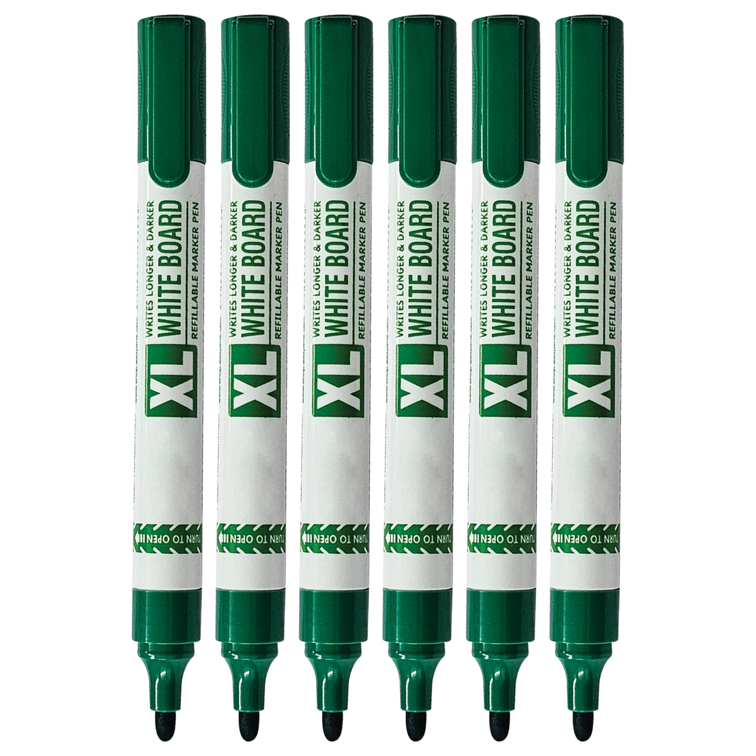 XLarge Dry Erase Marker Pens, GREEN, Bullet Tip, Pack of 5, Whiteboard Markers, Dry Wipe Pens, Ideal for School Office Home Use, iZOFAX Black Ball Pen
