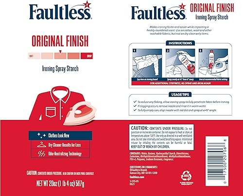 Miniatura 3 de Faultless - Aerosol de almidón para lavandería, potenciador de planchado original para un deslizamiento suave de la plancha en la ropa y la tela (20