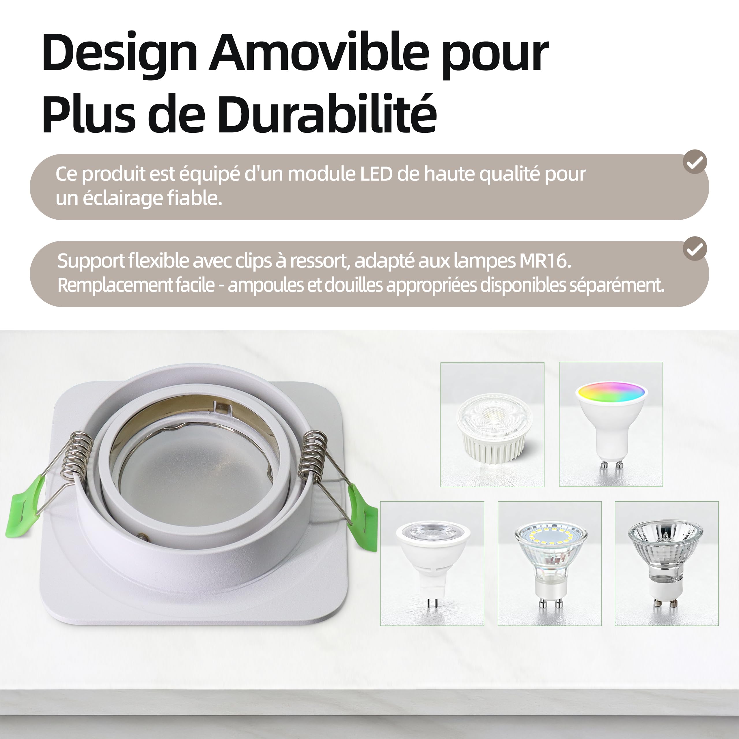 Spot Led Encastrable Dimmable Orientable, 5W 550LM Spot Salle de Bain IP65, Spots de Plafond Carrés, 230V Spots LED Blanc Chaud/Blanc Neutre/Blanc Froid Réglable, Ø78mm CRI90+