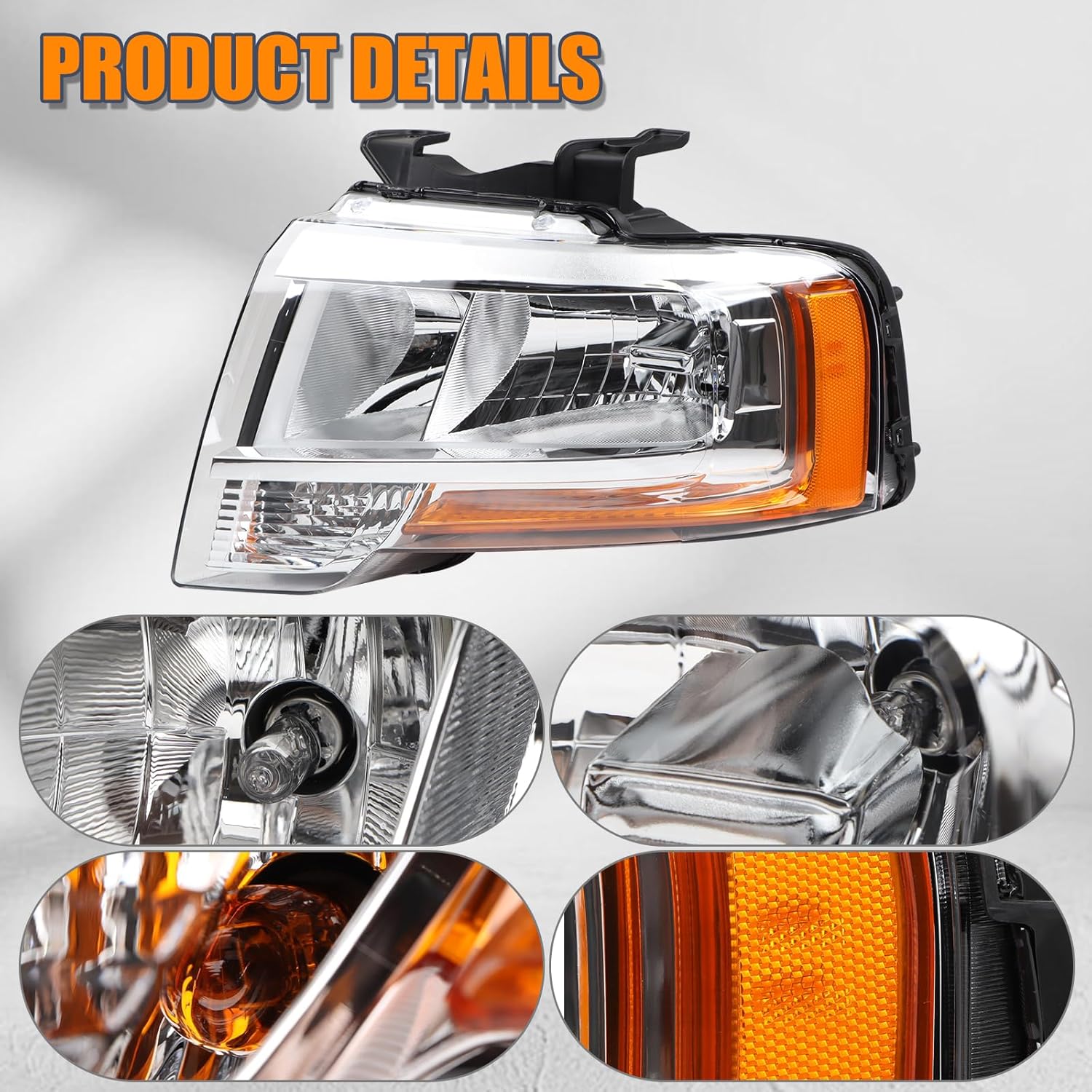 Left Halogen Headlights Assembly Compatible with 2015 2016 2017 Ford Expedition Front Headlamp Left Driver Side FO2503346, FL1Z13008G