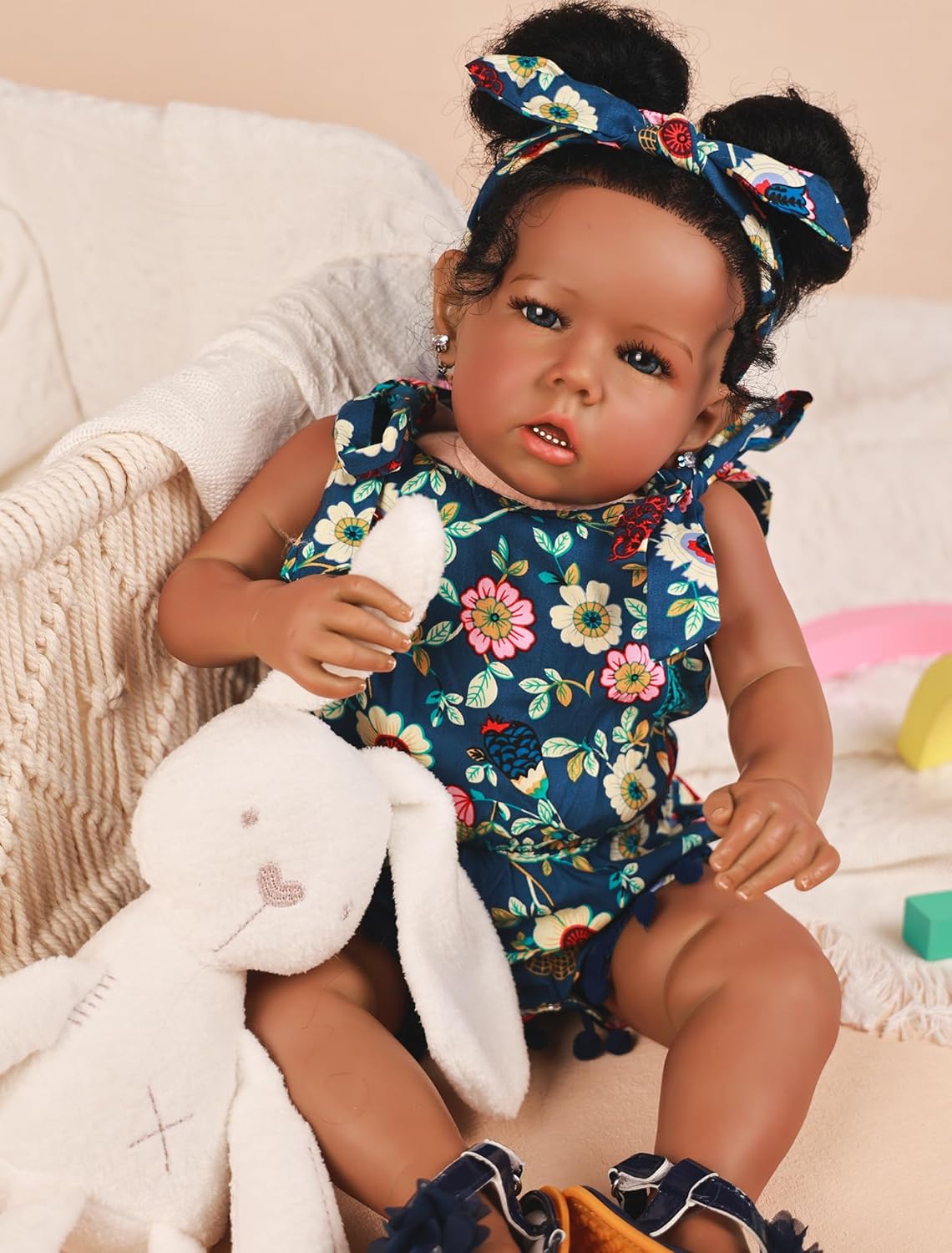 Rebornova Reborn Baby Dolls Black Girl, African American 20 Inch Realistic Newborn Baby Dolls with Lifelike Soft Body Silicone Limbs Birthday Gift Set for Ages 3+