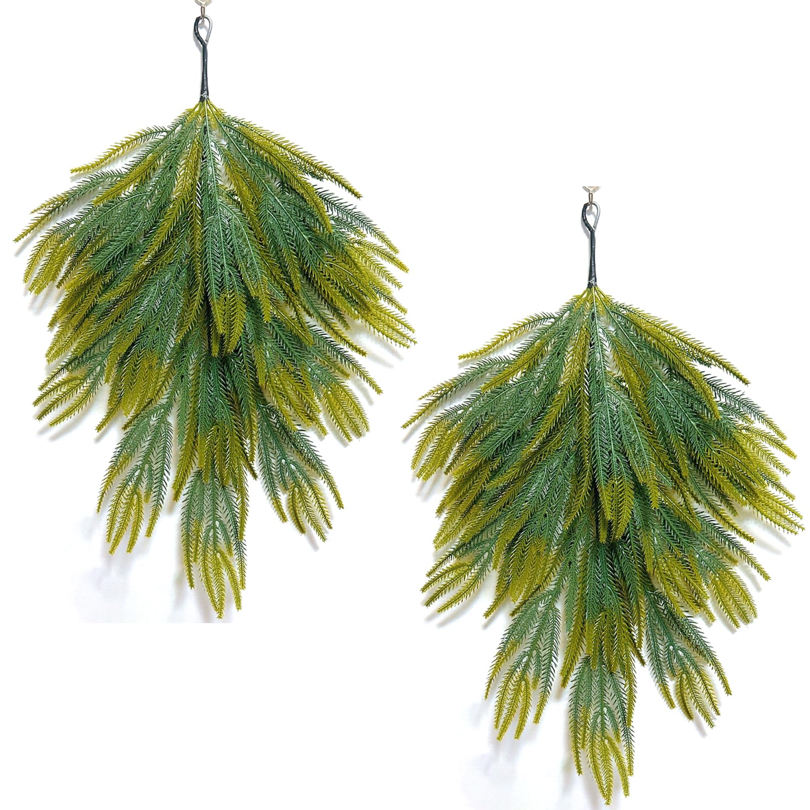 2Pcs Artificial Christmas Teardrop Swag, Pine Needle Hanging Christmas Swag, Real Touch Norfolk Pine Christmas Wreath for Xmas Door Table Mantle Fireplace Indoor Outdoor Decor